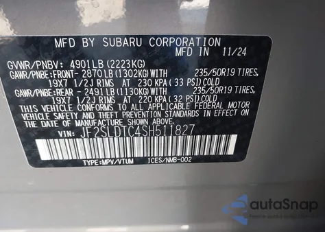 2025 Subaru Forester Touring from USA, damaged, VIN JF2SLDTC4SH511827